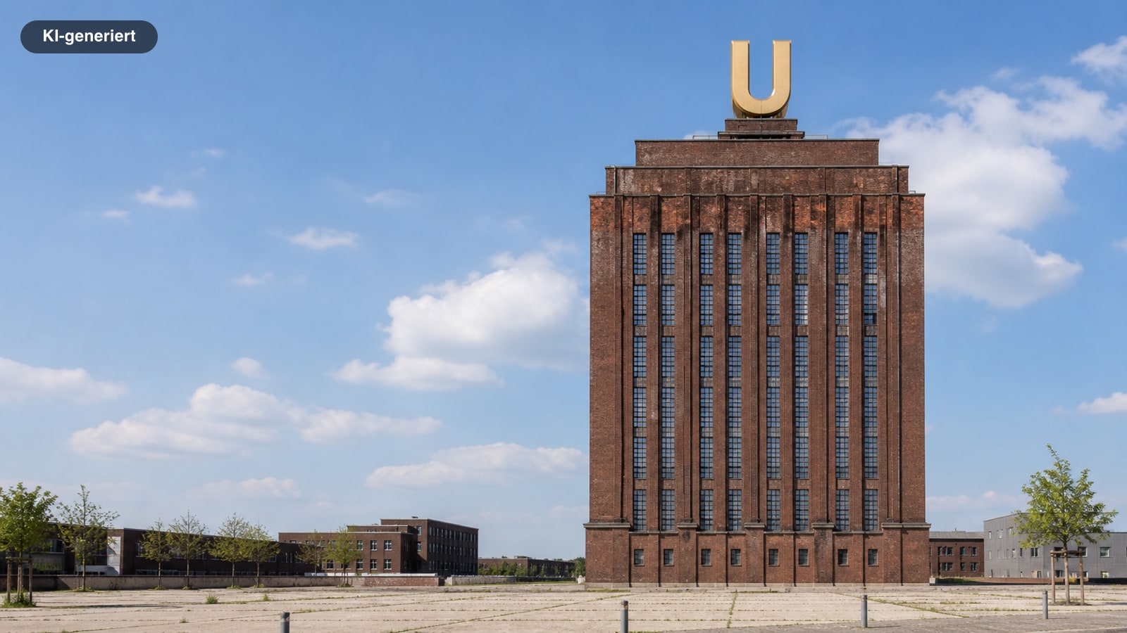 Das Dortmunder U mit dem goldenen Buchstaben auf dem Dach (KI-generiertes Symbolbild)